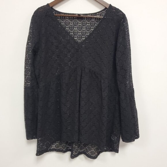 Relativity Womens Open Knit Fairy Grunge Babydoll Top Size XL Black Whimsigoth - Picture 1 of 10